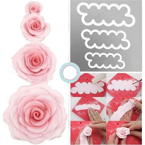 Set de 3 tailles gâteau roses cookie cutter, ustensiles de cuisson pour bricolage décoration fondant tartelettes massepain (1/5)