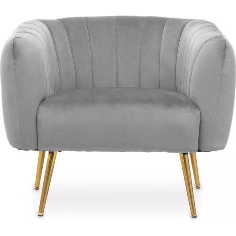 Interiors by Premier Grey Velvet Chair with Gold Finish Legs, Back & Armrest Dining Chair, Easy to Clean Armchair (1/5)