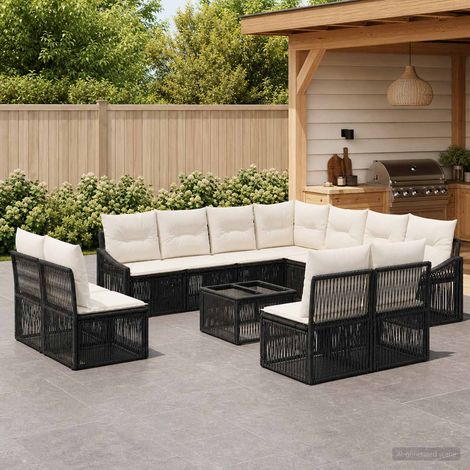 Salon de jardin modulable 12 pièces en polyrotin noir, 11 places, 91.28kg - PANGIVO (1/5)