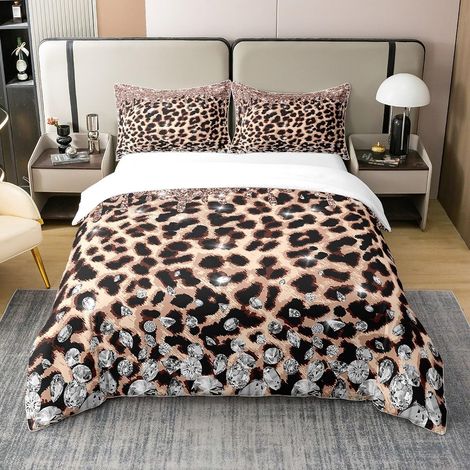 Glitter Diamond Parure de lit 100% Coton Leopard 100% Coton Housse de Couette 140x200cm guépard Garçon Fille Enfant Adolescent Chambre décoration Animal imprimé Literie - 140 x 200 cm + 1 taie d'oreil (1/5)