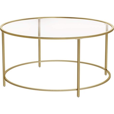 Mesa de centro redonda tablero de vidrio templado estructura de metálica dorada mesa de salón mesita auxiliar robusta y estable decorativa dorada 120001011 (1/3)