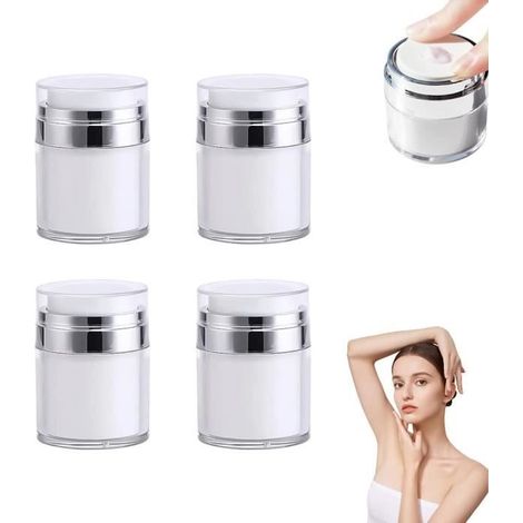 Contenants Cosmétiques Vide Pots, 4PCS bouteille de pompe sans air, cosmétique sans air vide rechargeable bouteille (50ml)