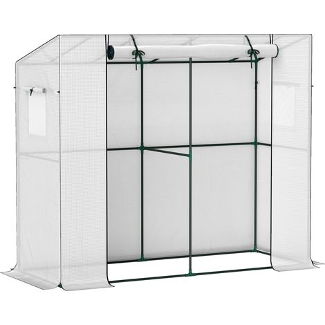 Invernadero de jardín con puerta enrollable y 2 ventanas de acero blanco 200 x 76 x 170 cm (1/5)