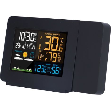 Horloge météo multifonction avec projection couleur écran noir, thermomètre hygromètre portable, prise EU 220V (1/5)
