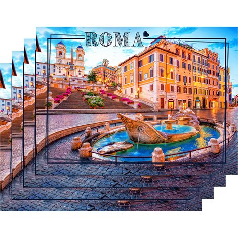 Set 4 Pezzi Tovagliette Americane Città In Vinile Made In Italy Colazione Pranzo Antiscivolo Resistenti Al Calore Facilmente pulibili Riutilizzabili Cartolina Tovaglia Idea Regalo Roma