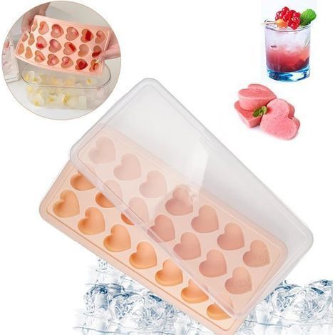 Silicone Facile à Démouler Moule Glaçons en Forme de Cœur, Moule de 21 Trous Glaçons, Bac à Glaçon avec Couvercle Caoutchouc
