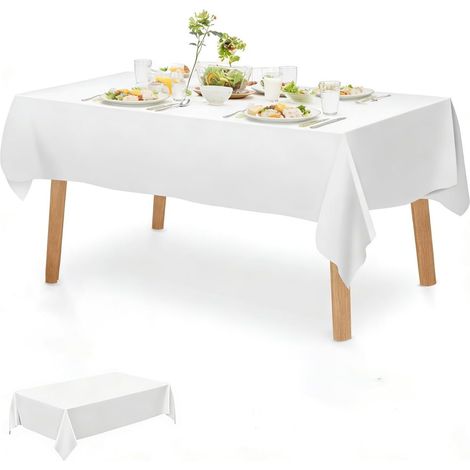 Nappe rectangulaire imperméable et antitache, en fibre de polyester, blanche, 140x260 cm. (1/5)