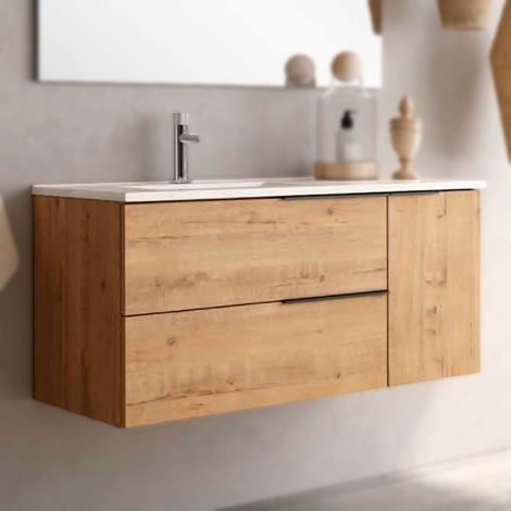 THE BATH POINT Mueble de Baño Con Lavabo Black Capri, Roble con Preciosa Veta, Ancho de 100 cm