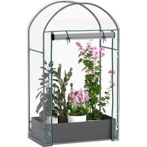 Mini-Gartengewächshaus/Balkongewächshaus mit Pflanzsack und verstärkter Kunststoffabdeckung, aufrollbarer Tür, transparent