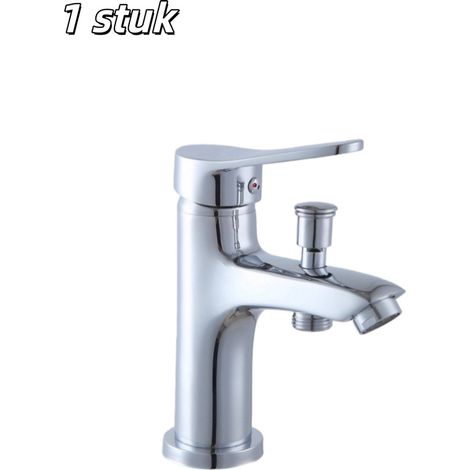 Robinet extractible en laiton avec flexible d'alimentation de 60 cm pour lavabo à poser couleur argentée (1/5)