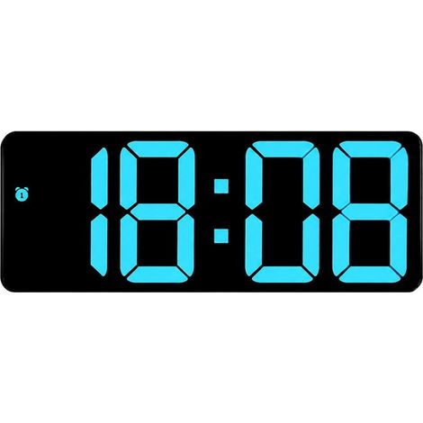 Réveil numérique LED avec thermomètre, calendrier, alarme, pose murale ou sur table, simple - Rectangulaire façade noire lumière bleue (1/5)