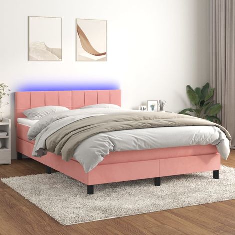 Sommier tapissier avec matelas et LED, Lit Adulte, Lit double Rose 140x190 cm Velours BVM87555 (1/5)