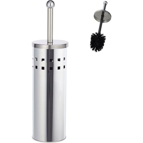 brosse WC ronde, porte-brosse, brosse WC échangeable, autonome, en acier inoxydable, argenté/noir (1/5)