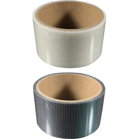 Lot de 2 rubans adhésifs de réparation de moustiquaires, 5 cm x 5 m, pour porte, fenêtre, écran, rideau (blanc + gris) (1/5)