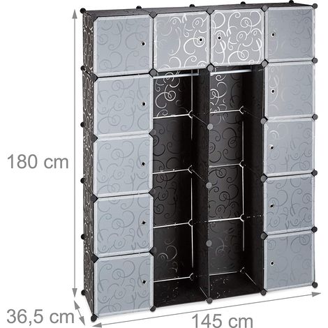 Étagère cubes rangement penderie armoire plastique 14 casiers 180 cm noir
