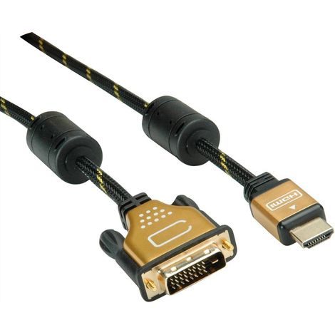 ROLINE 11.04.5895 adaptador de cable de vídeo 10 m HDMI DVI Negro, Oro