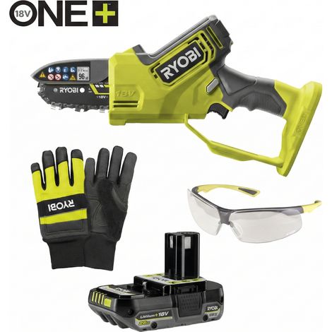 Set Seghetto da Potatura a Batteria 10 cm con guanti e occhiali RYOBI 18V ONE+