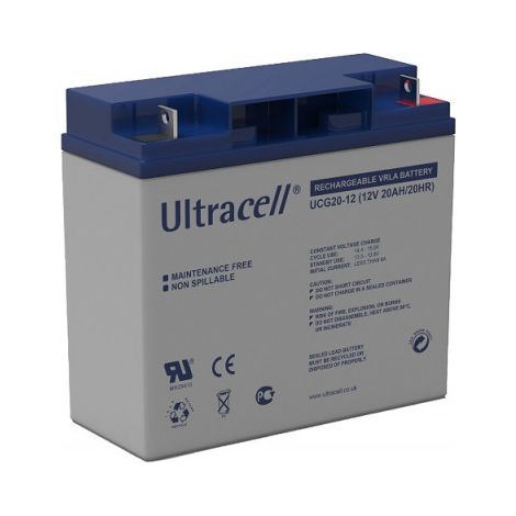 Ultracell – Batterie Gel 12V 20Ah UCG2012 – Technologie sans entretien – Poids 5.8 kg – Applications : jouets, systèmes d'alarme, chariots de golf (1/2)