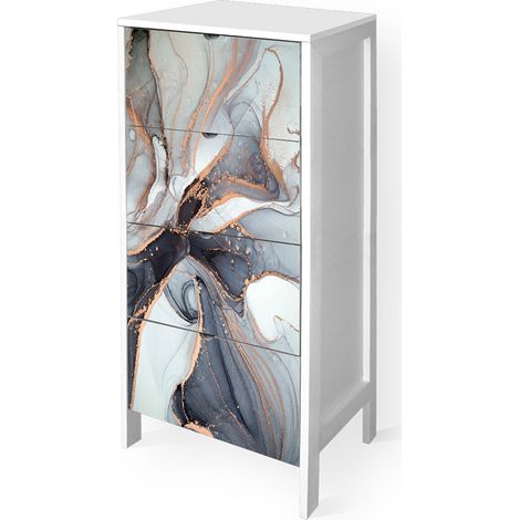 Lupia - Cassettiera Mobile Italy, Stile Minimal in Legno, 4 Cassetti, Stampa MARBLE WAVES GREY, Adatta a Ogni Stanza, 39x29xH78 cm, organizer Colore Bianco decorato
