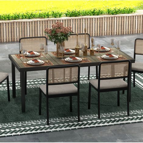 Tisch Gartentisch Outdoor 190x90 Aluminium Naturholz OKMYHOME (1/3)