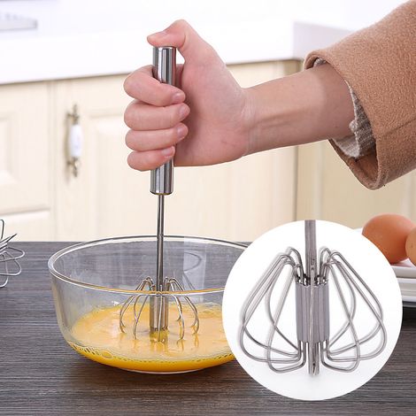 Fouet à œufs multifonction, batteur manuel semi-automatique en acier inoxydable, fouet rotatif pour lait et cuisine, taille 25 cm. (1/5)