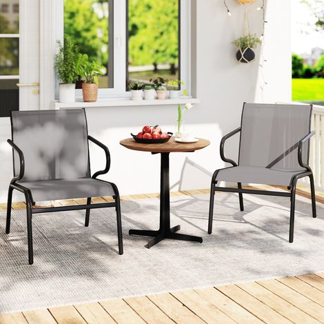 Chaises de jardin grises en métal, lot de 2, avec tissu respirant et pieds antidérapants pour terrasse, balcon et jardin (1/5)
