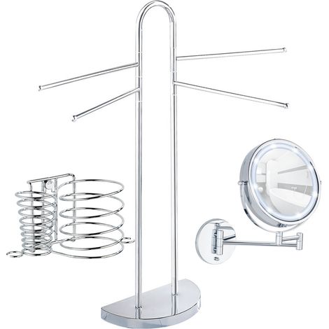 LUMI LED Kosmetikspiegel, Fönhalter und Haarglätter, Handtuchhalter - Set, WENKO