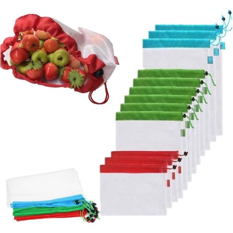 Healeved Lot de 12 filets à fruits réutilisables en polyester , lavables et transparents , parfaits (1/5)