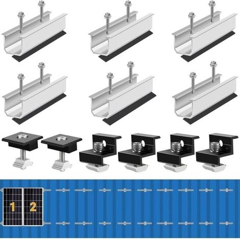 Montagesatz für Solarmodule, Solarmodulschiene, verstellbare 30-35 mm Solarmodul-Montagehalterung, Photovoltaik-Solarset für 2 Module, mit Muttern und Schrauben (1/5)