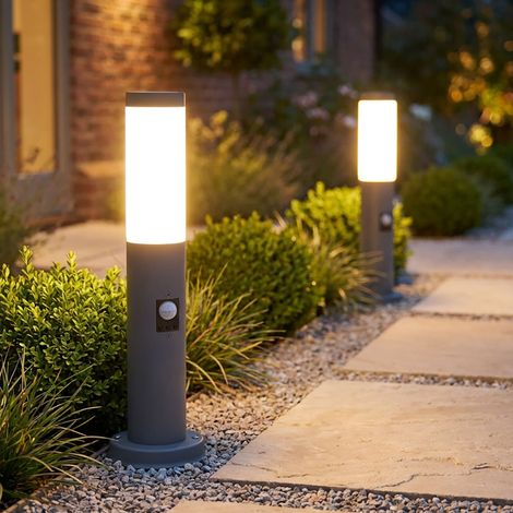 Außenstehlampe mit Bewegungsmelder Gartenlampe Edelstahl Wegeleuchte anthrazit Außenleuchte, 1x E27, DxH 12,7 x 45 cm, 2er Set (1/5)
