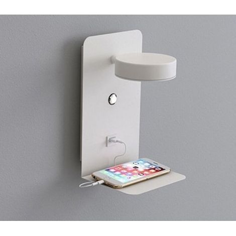 AMXCNOY Applique murale LED intérieure 12 W avec interrupteur intégré et port USB, lampe de chevet tricolore dimmable (chaud/froid/neutre), liseuse murale réglable à 90° avec plateau intégré, finition (1/5)