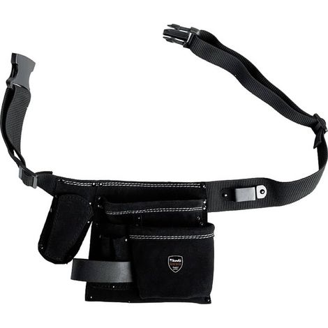 sacoche à outils en cuir avec ceinture - 5 compartiments, poche à clous, poche à couteau, porte marteau et support pour mètre ruban (1/5)