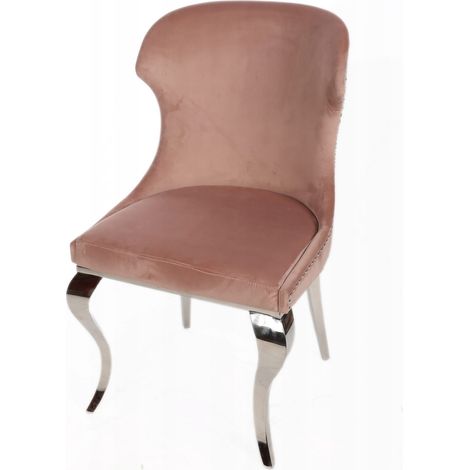 Chaise de salle à manger en velours rose glamour avec pieds chromés (1/4)