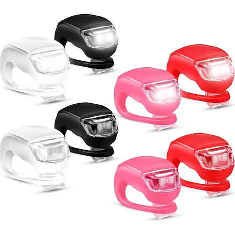 Ensemble de 8 éclairages de vélo LED en silicone étanches à clipser, pour l'avant et l'arrière, avec boîtier en silicone étanche et piles incluses, pour VTT et vélo de route, 4 couleurs (1/5)