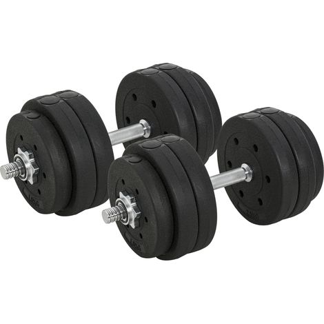 Set d'haltères modulables 30 kg avec disques et barres de connexion en acier et PU noir MODENUIT (1/4)