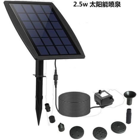 Pompe à eau solaire - - Sans balais - Panneau solaire 9V 2,5W - Débit 200 l/h - 3 embouts (1/4)