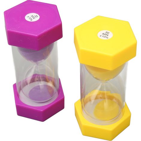 Sablier hexagonal en 2 parties, minuteur de 30 minutes, horloge à sable portable en plastique adaptée aux jeux, à la cuisine et au bureau. (1/5)