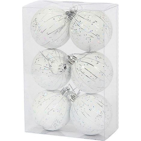Boules de Noël blanches de 60 mm à suspendre, décoration pour la maison et les fêtes (lot de 6) (1/5)