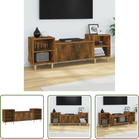 The Living Store Meuble TV Chêne fumé 160x35x55 cm Bois d'ingénierie - Meubles Tv - Meuble Téléviseur - Rangement Tv - Unité Tv - Support Tv (1/5)
