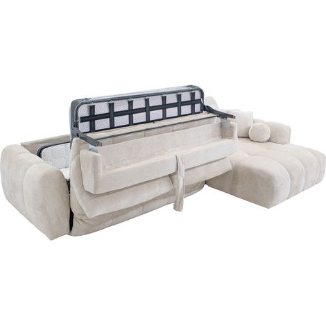 Canapé d'angle droit convertible express en tissu chenille beige - Couchage 140 cm - Matelas 13 cm mémoire de forme BRIVANO (1/2)