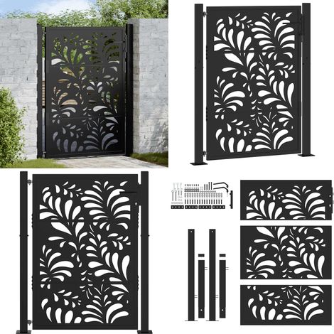 Vidaxl – Portail de jardin noir 105x130 cm acier galvanisé – Design découpé au laser – Système verrouillable avec 3 clés – Assemblage facile