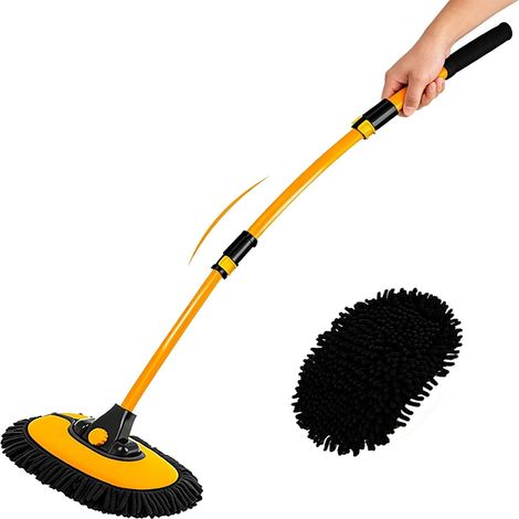 Brosse lavage voiture manche télescopique aluminium microfibre 43 pouces tête 15° angle toit carrosserie (1/5)