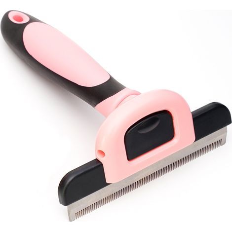 Peine para mascotas para eliminar el pelo suelto, cuchillo para quitar el pelo de perro, peine de entresacar, peine de acero inoxidable de dientes finos (rosa grande, 83 dientes) (1/5)