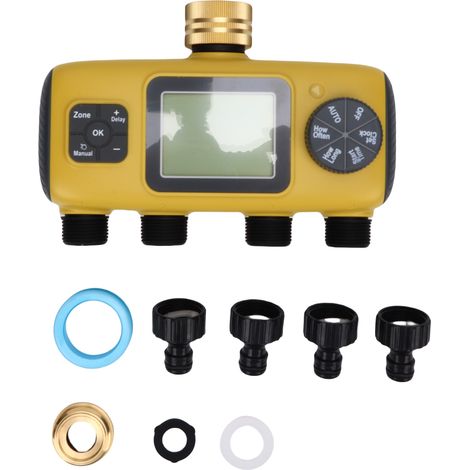Programmateur d'arrosage 4 voies numérique avec entrée en laiton, contrôleur d'irrigation automatique étanche IP55 pour jardin (1/5)
