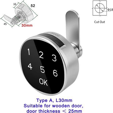 (L30mm) Serrure à combinaison numérique sans clé pour tiroir d'armoire (1/5)