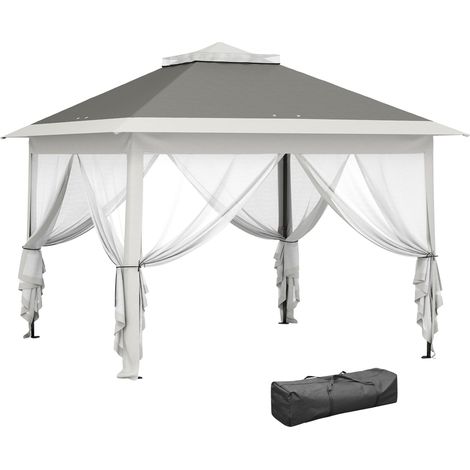 Gazebo d'Extérieur à hauteur réglable avec moustiquaires, structure en métal et tissu Oxpourd, 3,3 x 3,3 x 2,8 m, gris foncé
