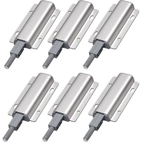 Apriporta scorrevoli - set da 6 pezzi - adatti per porte, mobili e cassetti - apri a pulsante - colore argento (1/5)