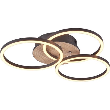 Plafonnier LED REALITY Circle R62823135 Noir-Aspect Bois, 27 W, 3200 lm CCT (1/4)