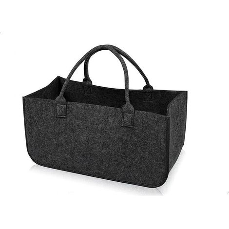 Sac à bûches gris foncé en feutrine 25x25x50cm (1/5)