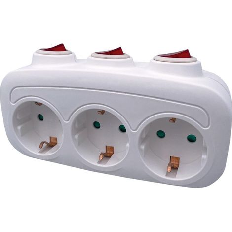 Ladro a tripla uscita (3680W massimo) con multiinterruttore in polipropilene bianco